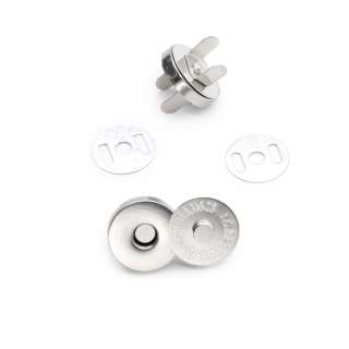 Застежка-кнопка магнитная для сумки серебро, 18мм (4 части) оптом