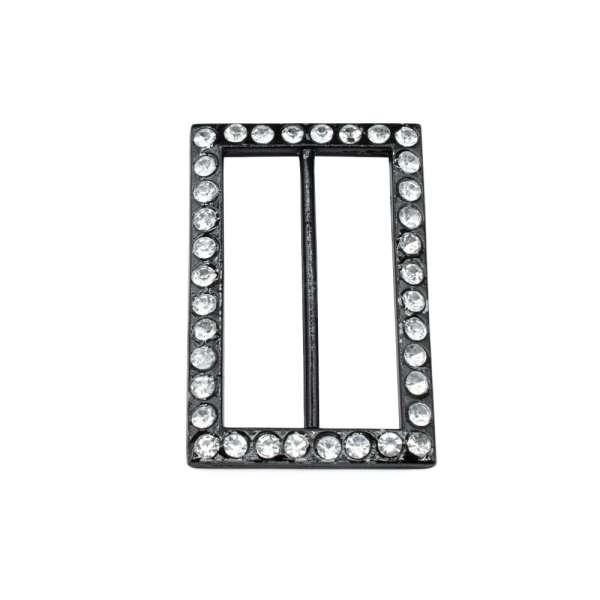 Пряжка нероз'ємна зі стразами метал 50мм прямокутна 60х40мм чорна оптом