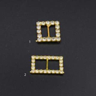 Пряжка неразъемная со стразами металл 10мм 25х15мм и 20х20мм золотистая оптом