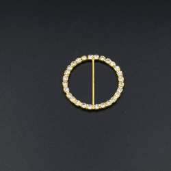 Пряжка нероз'ємна зі стразами метал 35мм кругла 42х42мм золотиста