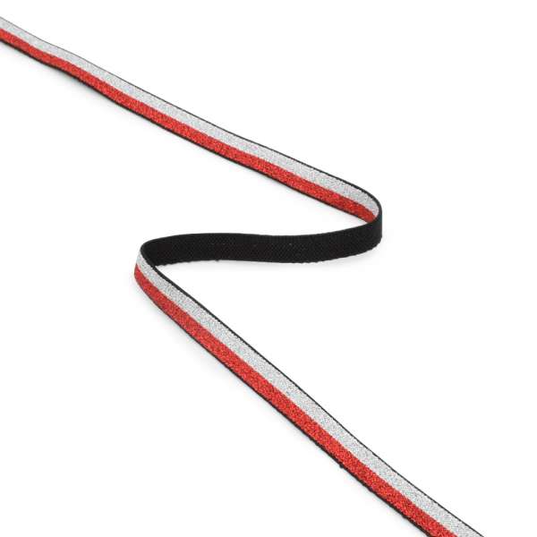 Стрічка еластична 10мм червона/срібляста з люрексом оптом