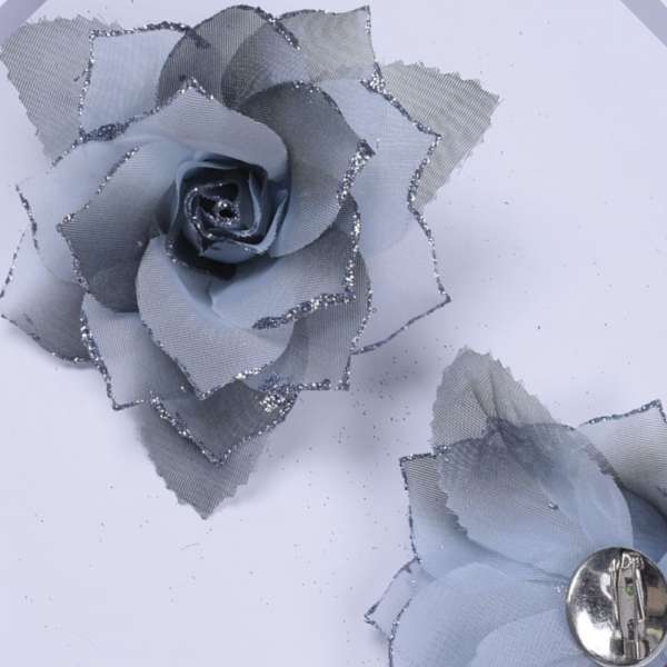 Брошь цветок серый 11 см оптом