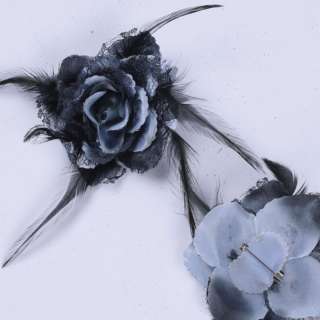 Брошь цветок серый темный 8 см оптом