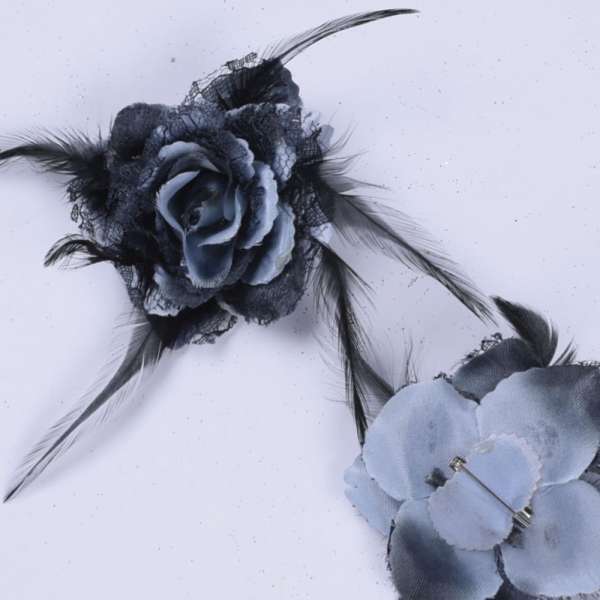 Брошь цветок серый темный 8 см оптом