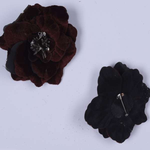 Брошь цветок коричневый бархат 9 см оптом