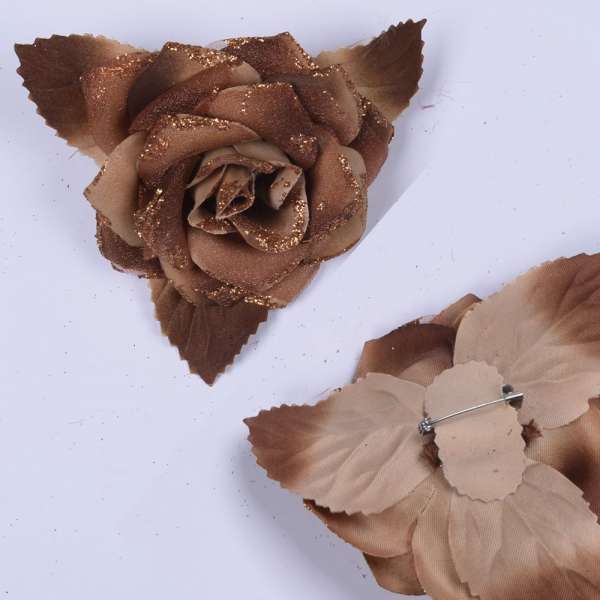 Брошь цветок коричнево-бежевый 11 см оптом