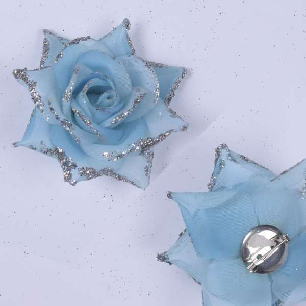 Брошь цветок голубой 7см оптом