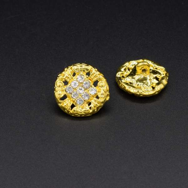 Пуговица металл со стразами белыми золотистая оптом