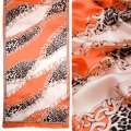 Платок-шарф шелковый с золотой печатью 53х174 см цепи, леопардовый принт, оранжевый оптом