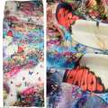 Платок-шарф шелковый 52х170 см бабочки на лугу, молочно-голубой оптом