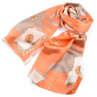 Платок-шарф 52х170 см вензеля, монеты, оранжево-бежевый оптом