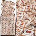 Платок-шарф шелковый 52х170 см квадраты, кони, молочный оптом