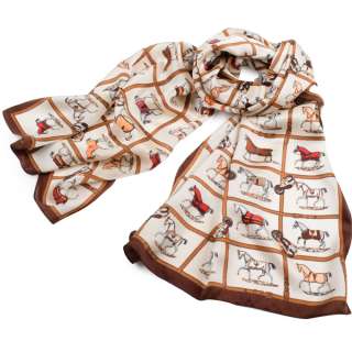 Платок-шарф 52х170 см квадраты, кони, молочный оптом