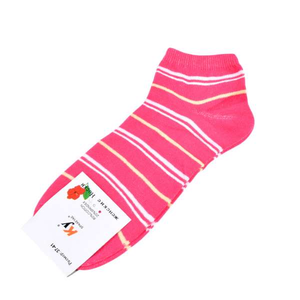 Шкарпетки рожеві яскраві в біло-жовту смужку (1пара) оптом