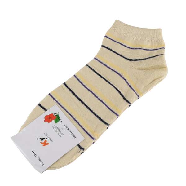 Шкарпетки бежеві світлі в жовто-фіолетову + чорну смужку (1пара) оптом