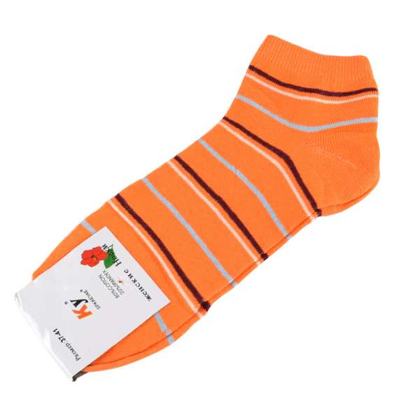 Носки оранжевые в коричнево-белую + серую полоску (1пара) оптом