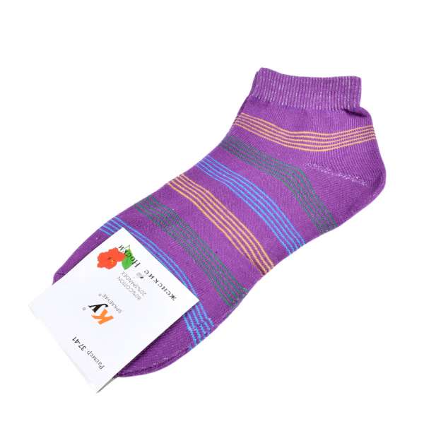 Шкарпетки фіолетові в зелено-блакитну смужку (1пара) оптом