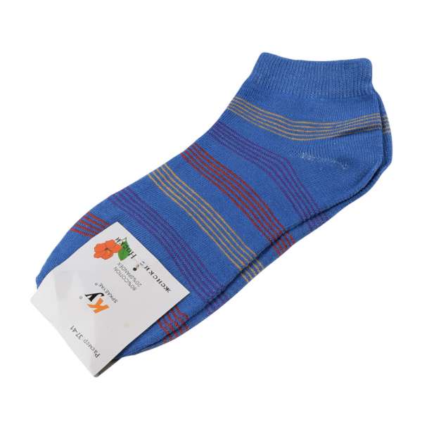 Шкарпетки блакитні темні в червоно-жовту смужку (1пара) оптом